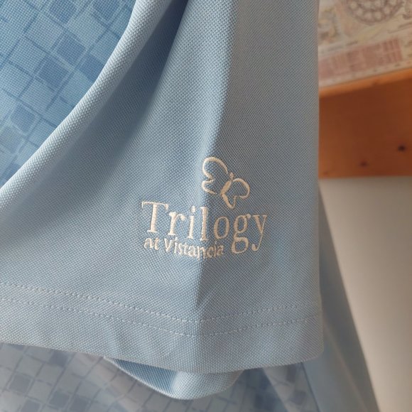 GREG NORMAN short sleeve light blue golf polo shirt pattern front men's large - Picture 6 of 11